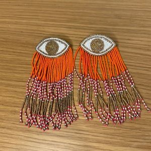 Beaded Fringed “Evil Eye” Drop Earrings by Olivia Dar for Anthropologie